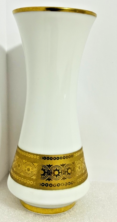 Vohenstrauss Bavaria Gold Gilt Milk Glass Vases Set 8” & 6”
