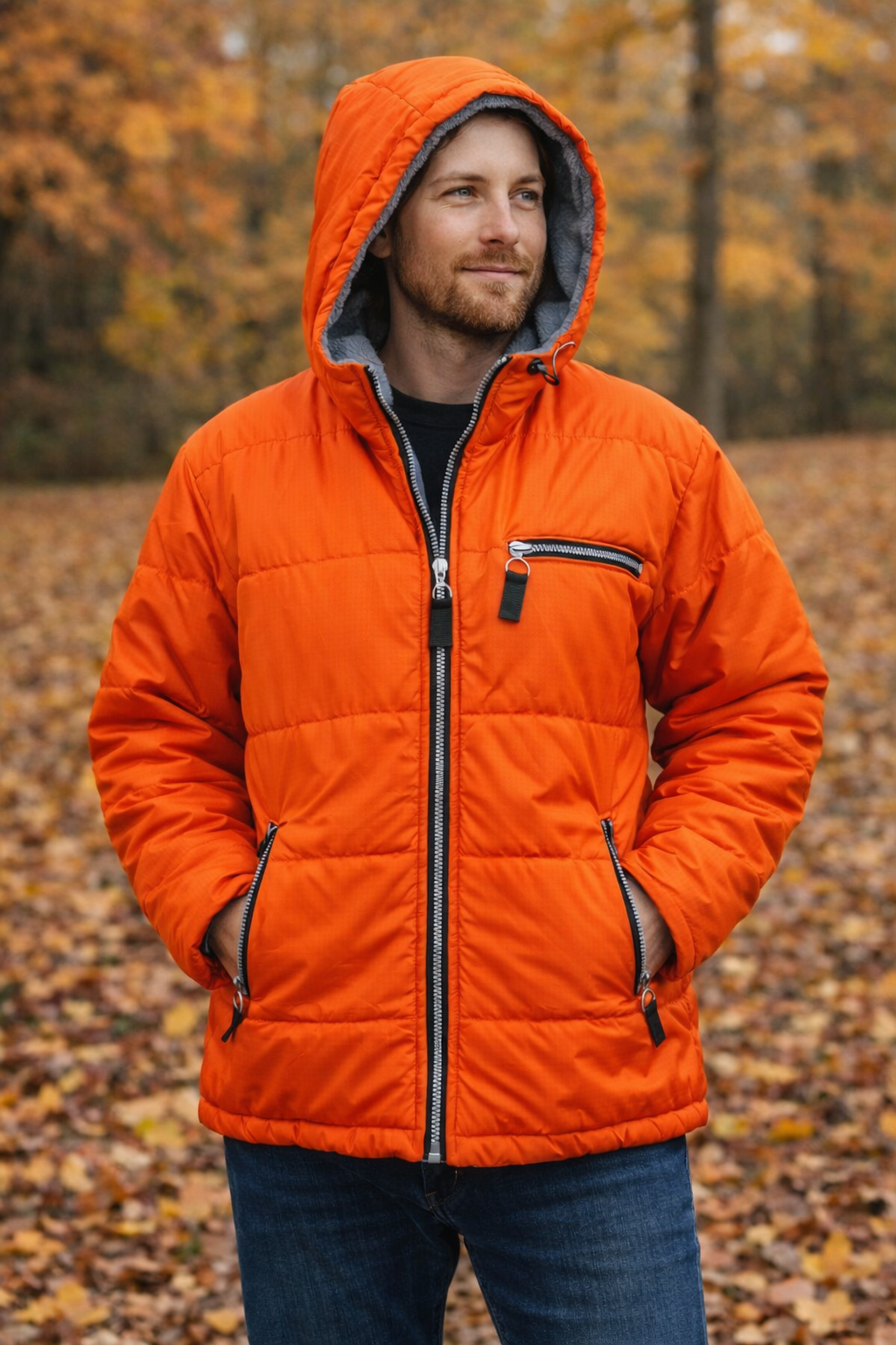 Catalina Orange Puffer Jacket Hooded Zip Mens Large 22x27