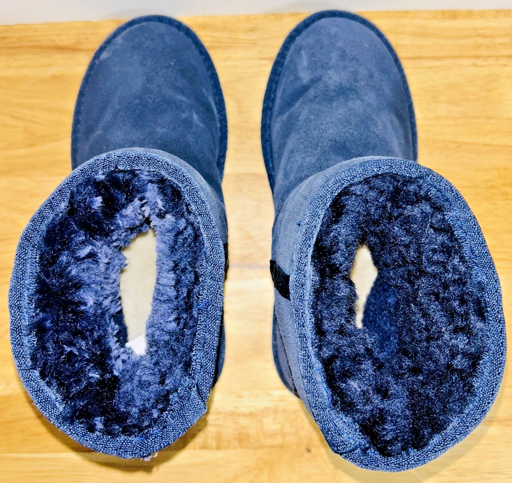 Minnetonka Olympia Short Boots Womens 6 Blue Suede Ankle Sheepskin Wool Lined