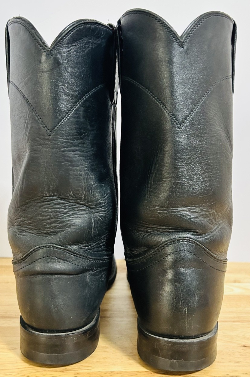 Justin 3703 Black Leather Roper Boots Womens 8.5B USA Western