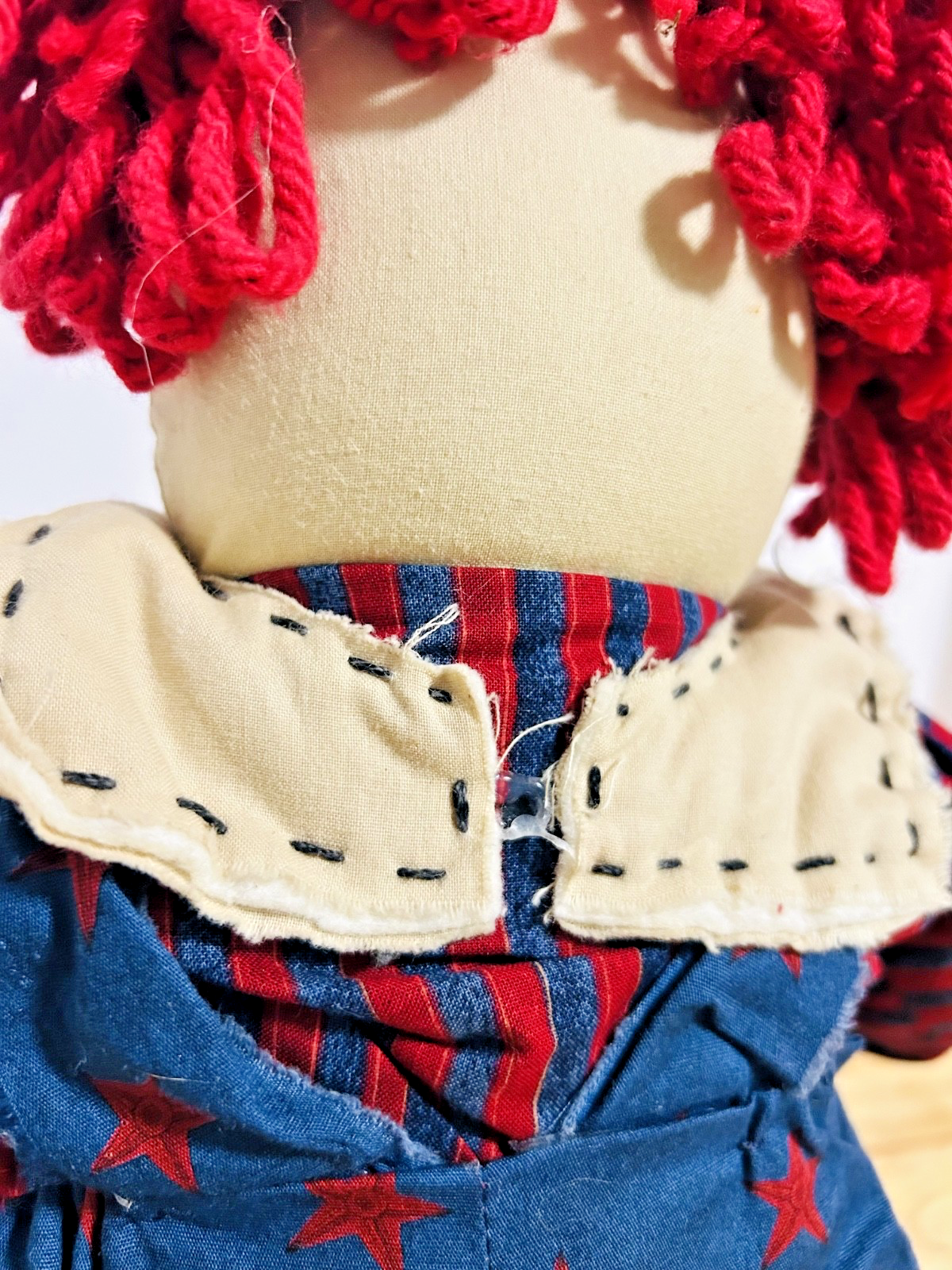 Vintage Handmade Raggedy Ann Style Cloth Doll Red Yarn Hair 20"
