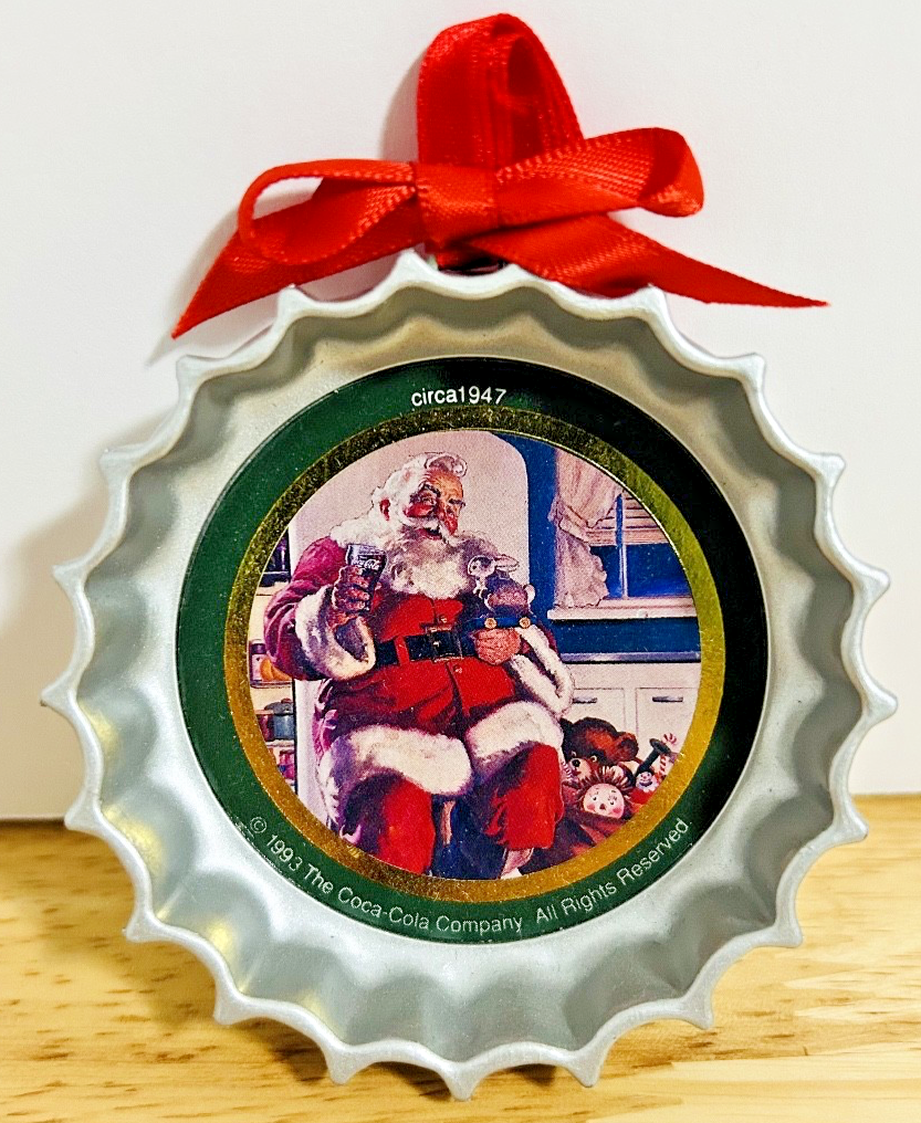 Vintage Coca-Cola Trim-A-Tree Christmas Ornament Bottle Cap Santa NIB