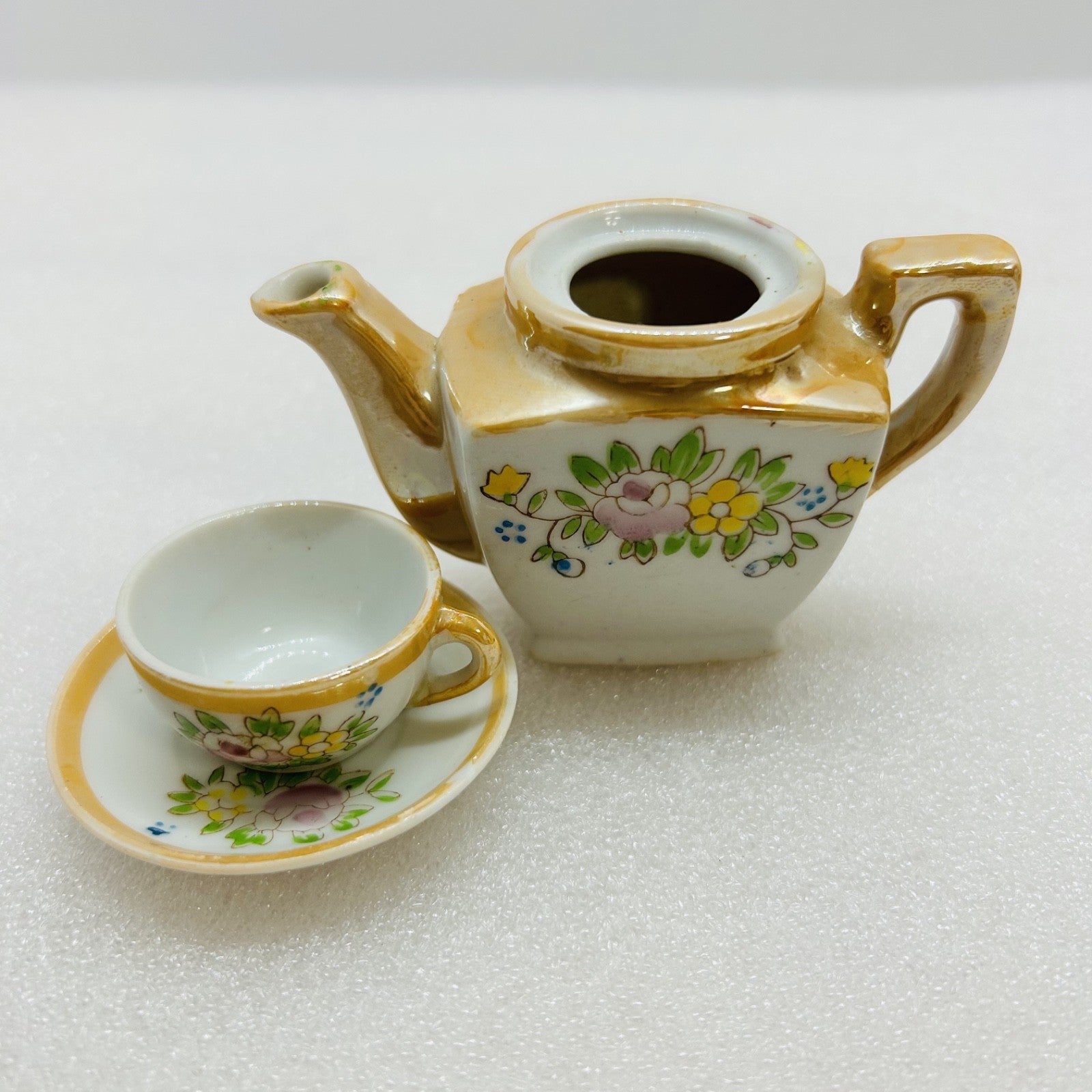 Vintage Mini Tea Set Teapot Cup Saucer Made In Japan Dollhouse Floral