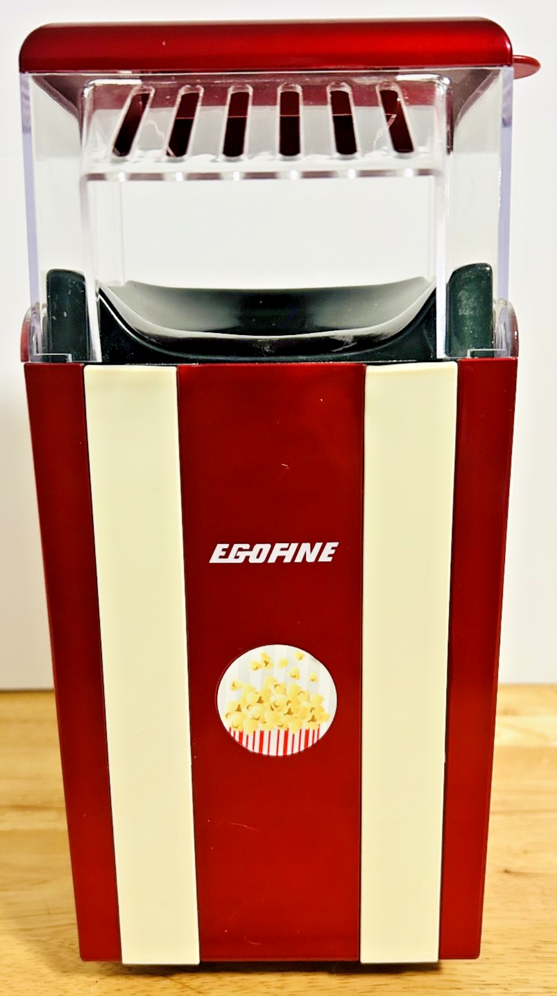 EGOHNE Red & White Air Popcorn Maker Retro Style Hot Corn Popper Tested