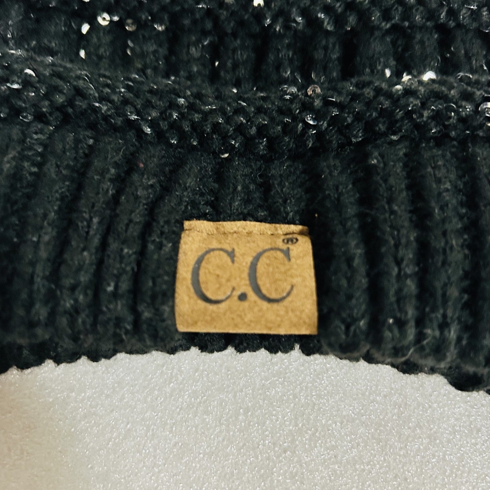 C.C Beanie Tail Black Silver Sequin Knit Hat Ponytail New