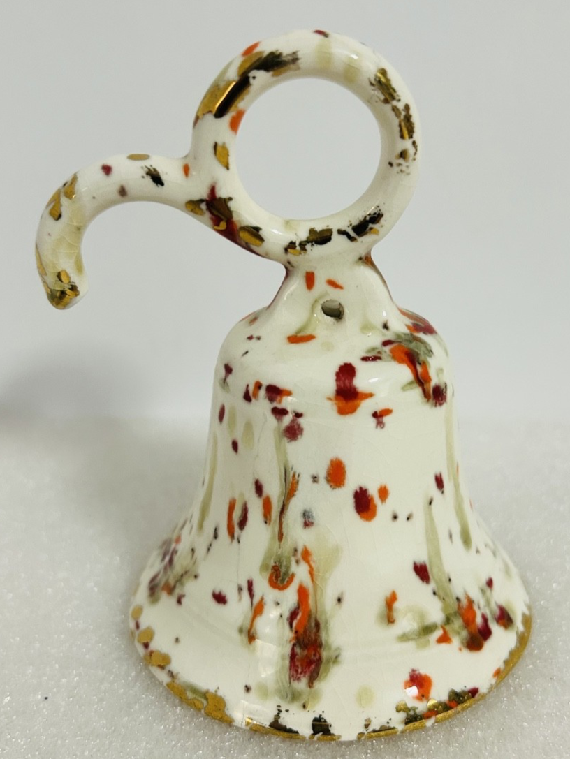 Vintage Splatter Art Pottery Butterfly Dish & Bird Bell Set 3pc