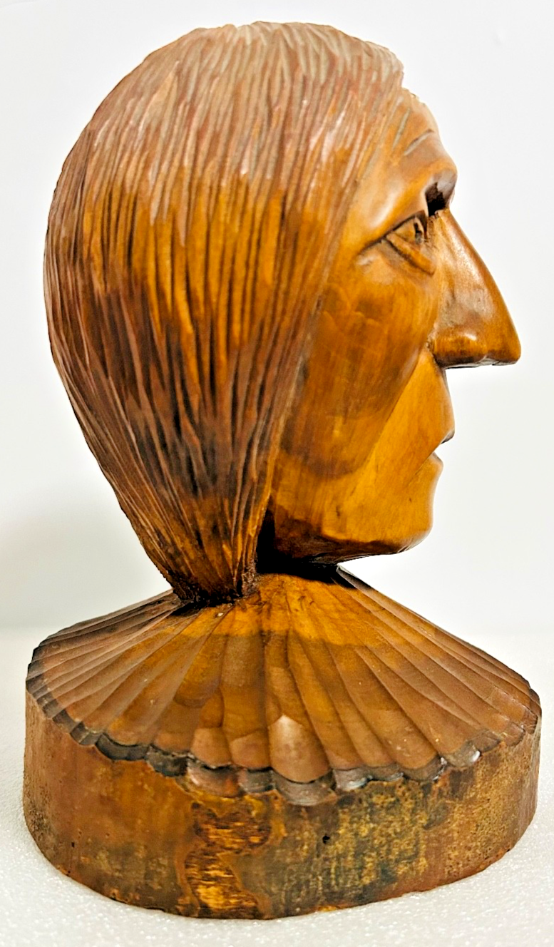 Vintage Hand Carved Wooden Bust Folk Art Head Sculpture Signed G. Knuth