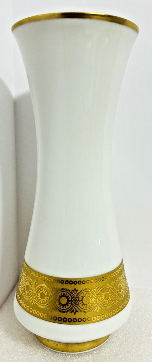 Vohenstrauss Bavaria Gold Gilt Milk Glass Vases Set 8” & 6”