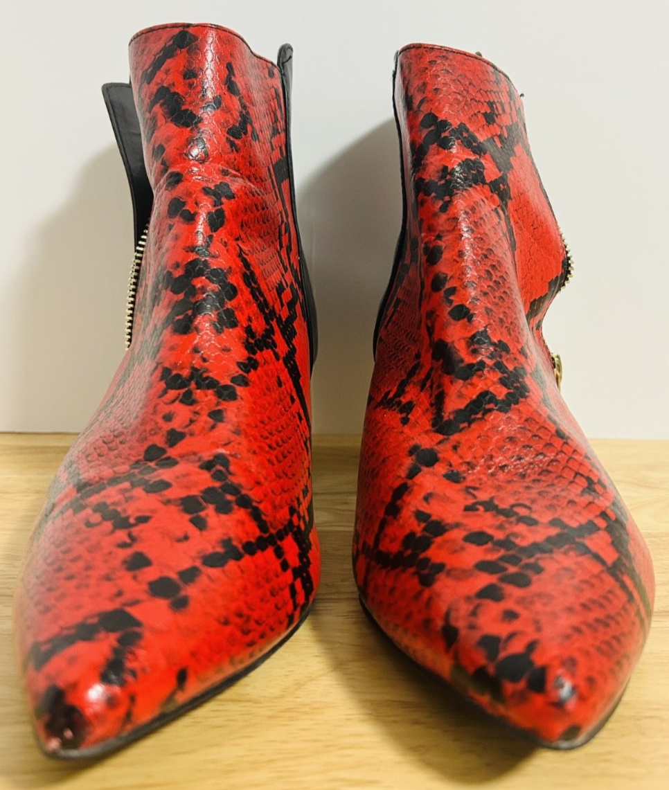 Ninety Union Priceless Red Snakeskin Ankle Boots Sz 9 Gold Heel