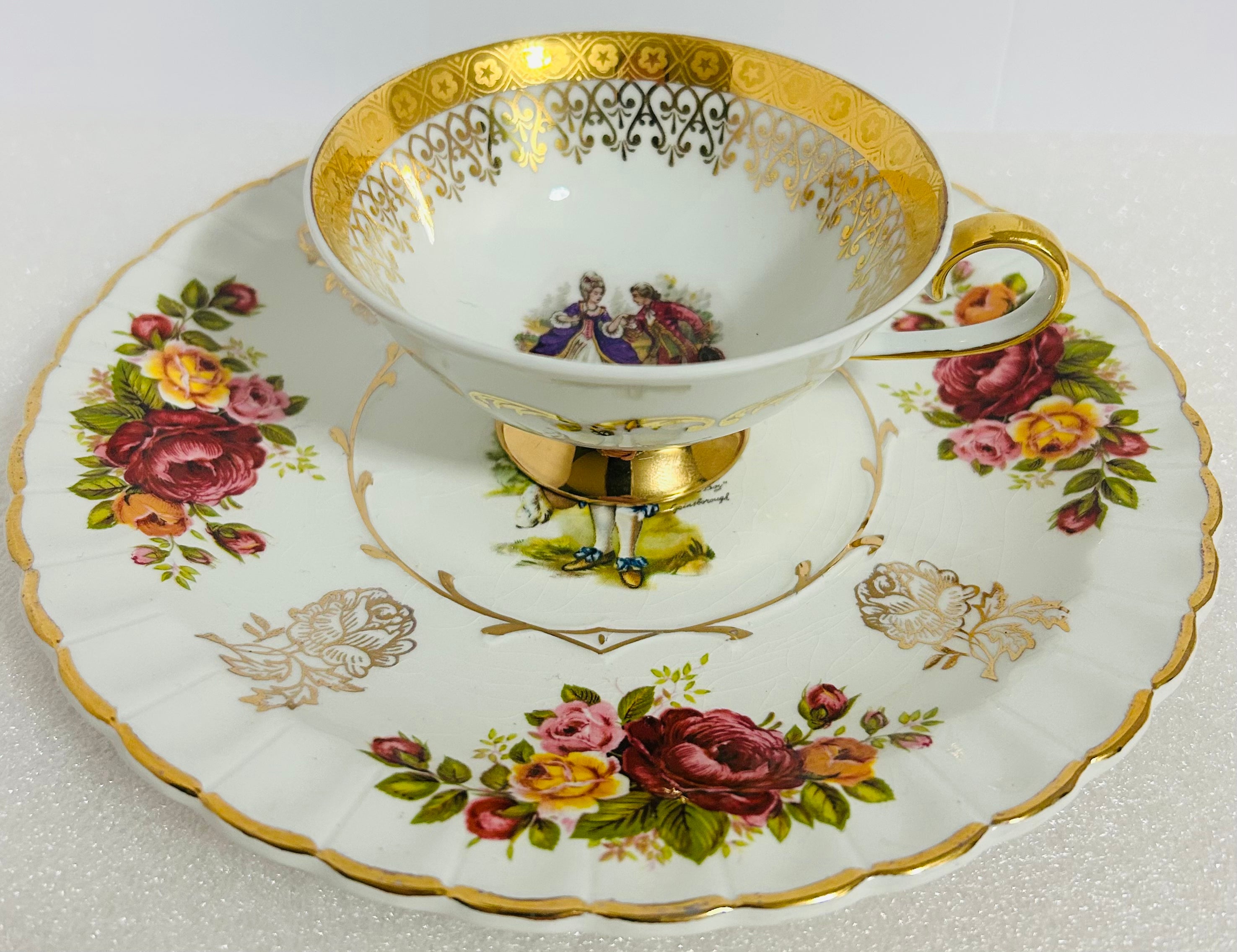 Royal Staffordshire Olde Beau Teacup Saucer Gold Floral England