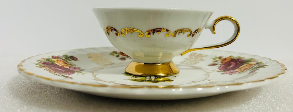 Royal Staffordshire Olde Beau Teacup Saucer Gold Floral England