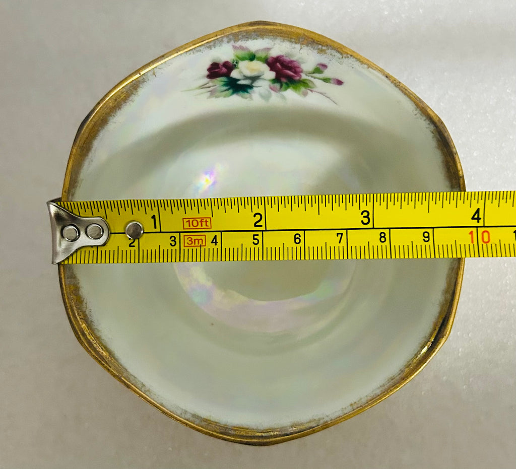 Fan Crest Japan Footed Teacup Saucer Gold Luster Floral Pierced