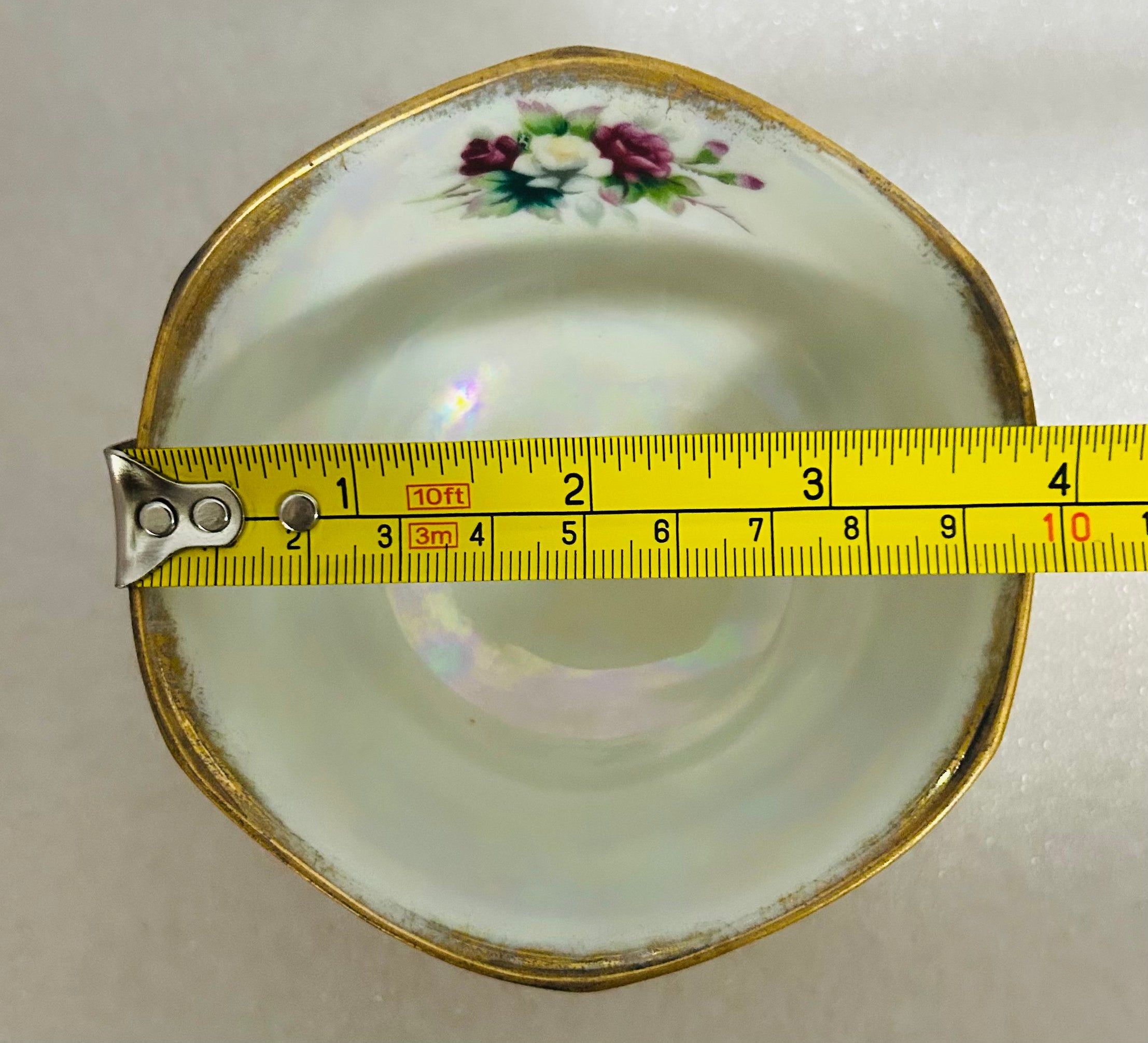 Fan Crest Japan Footed Teacup Saucer Gold Luster Floral Pierced