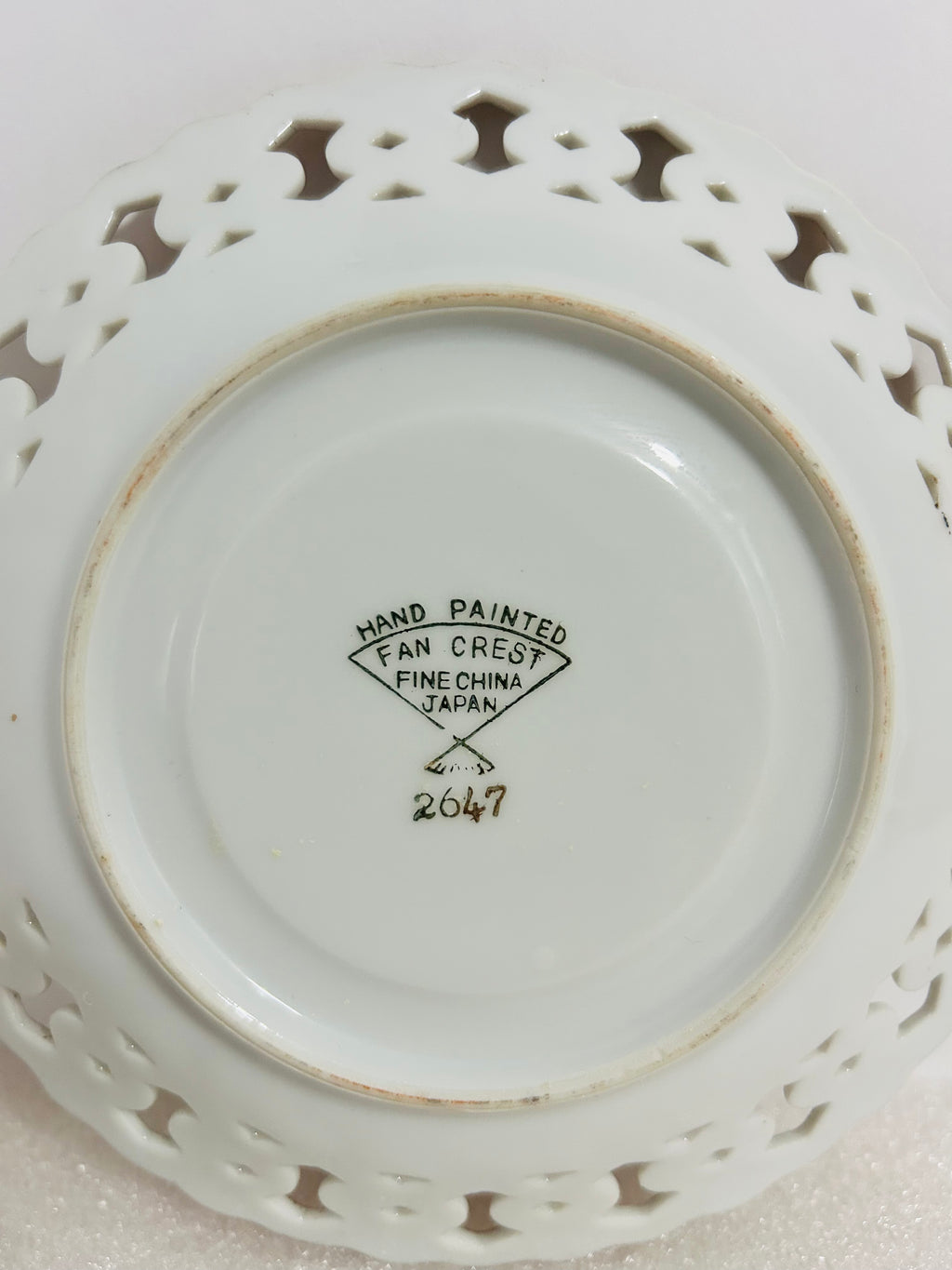 Fan Crest Japan Footed Teacup Saucer Gold Luster Floral Pierced