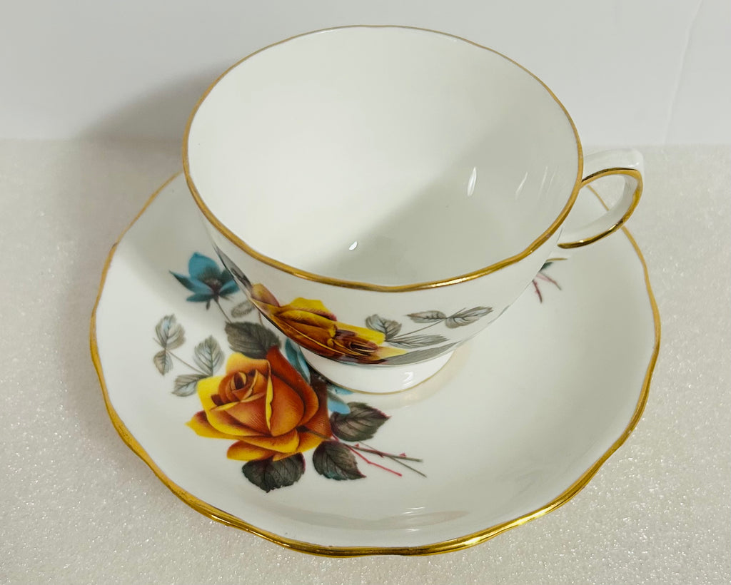 Royal Vale Bone China Teacup Saucer Set Yellow Rose Gold 8215