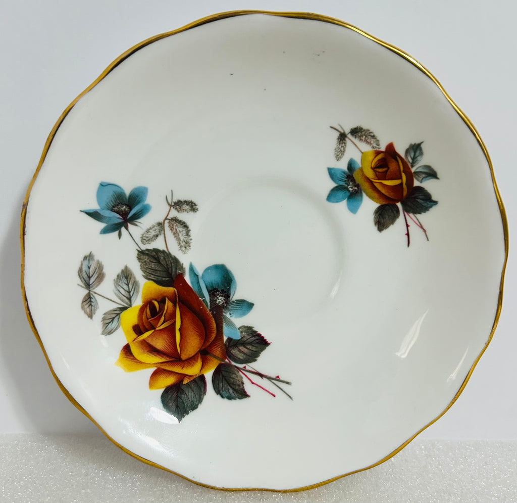 Royal Vale Bone China Teacup Saucer Set Yellow Rose Gold 8215