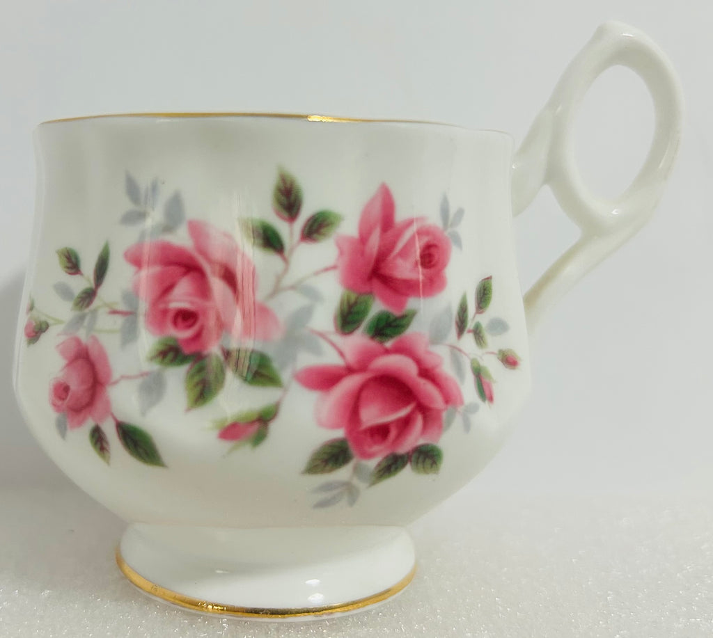Rosina Fine Bone China Teacup Saucer Pink Roses Gold England