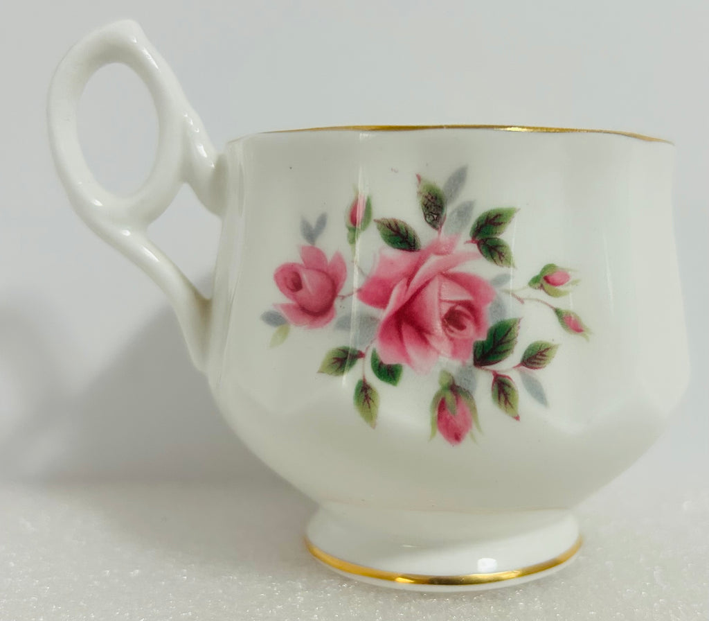 Rosina Fine Bone China Teacup Saucer Pink Roses Gold England