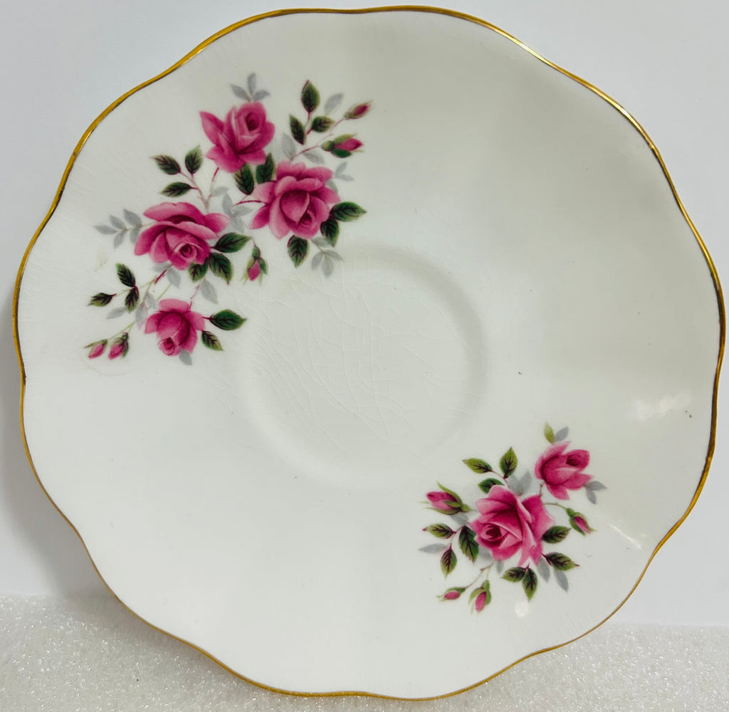 Rosina Fine Bone China Teacup Saucer Pink Roses Gold England