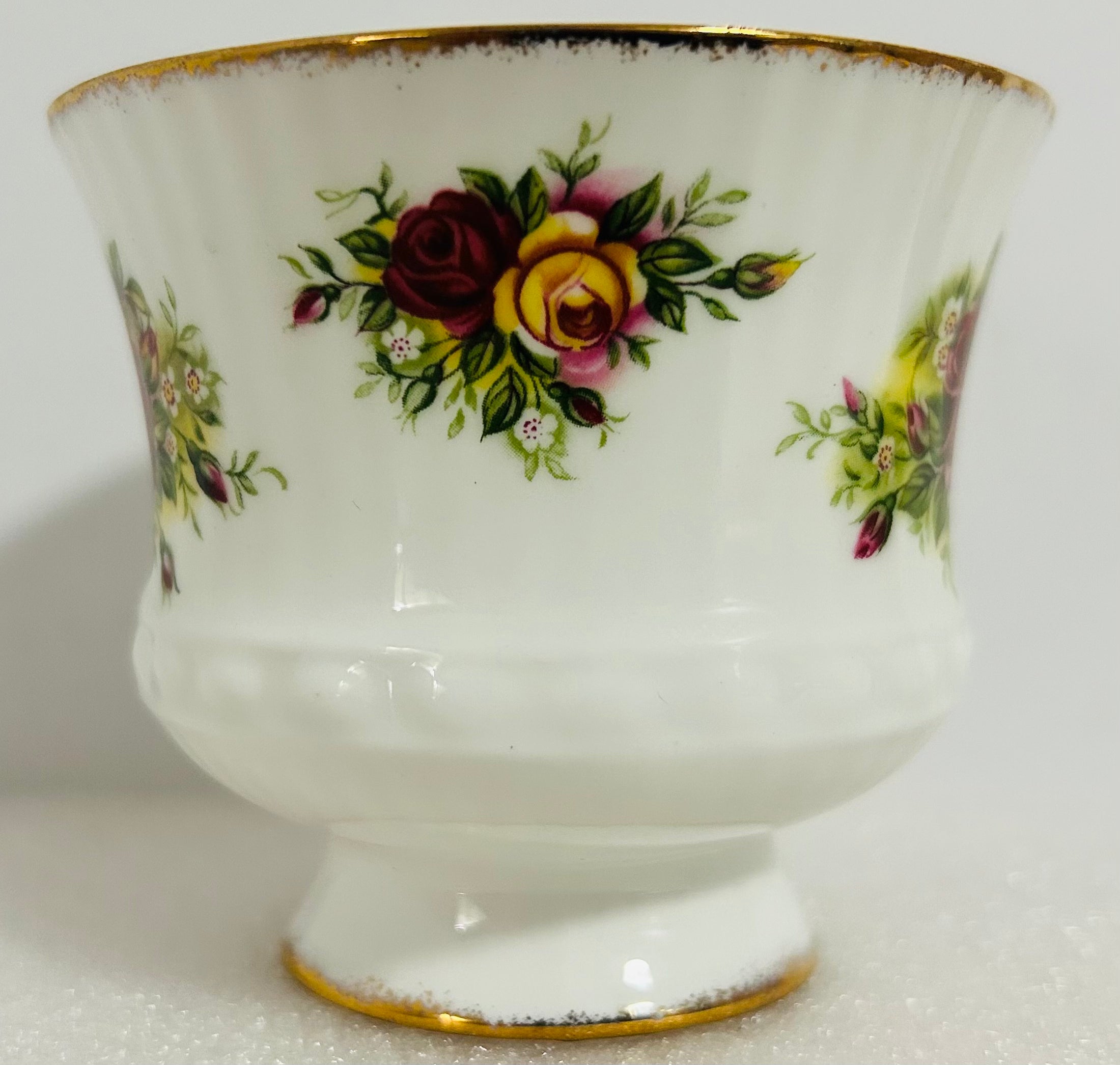 Elizabethan English Garden Teacup Saucer Bone China Roses Gold