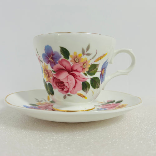 Crown Trent Fine Bone China Teacup Saucer Floral Gold England