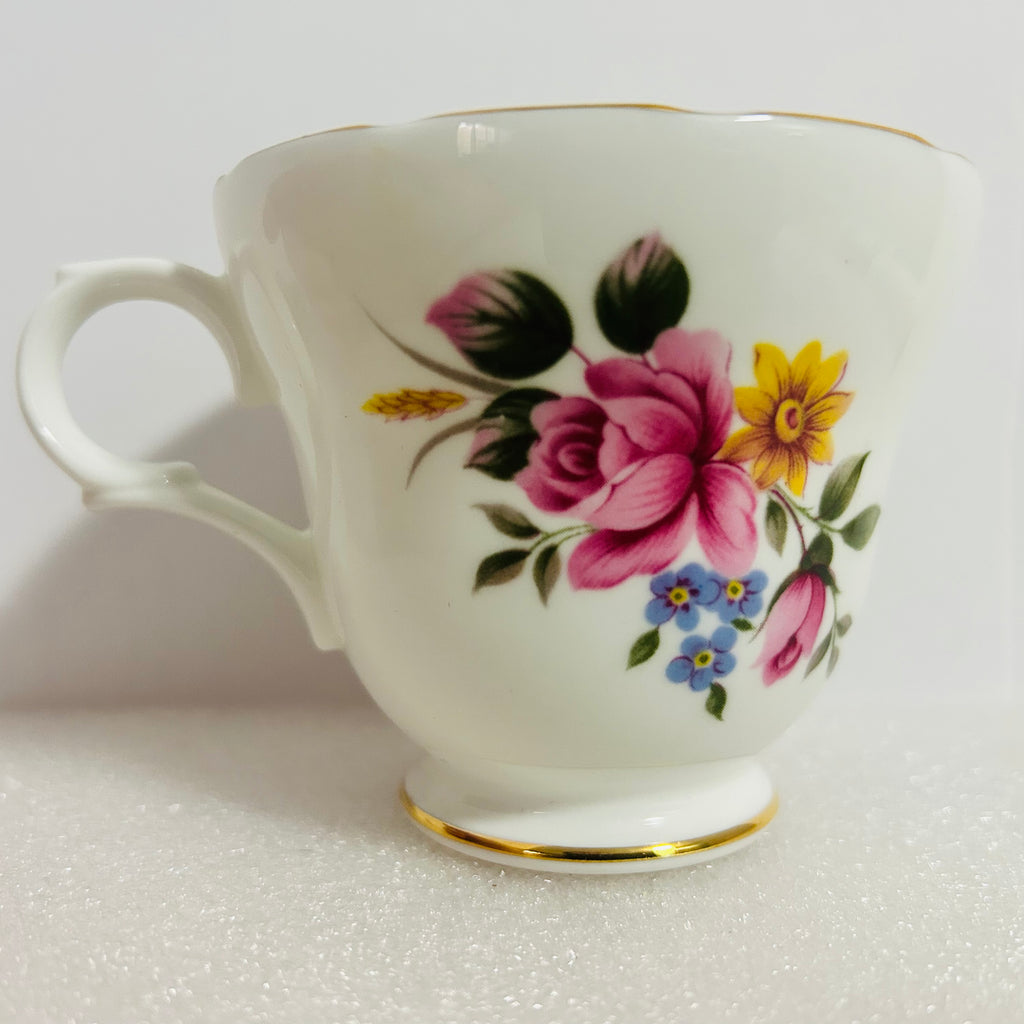 Crown Trent Fine Bone China Teacup Saucer Floral Gold England