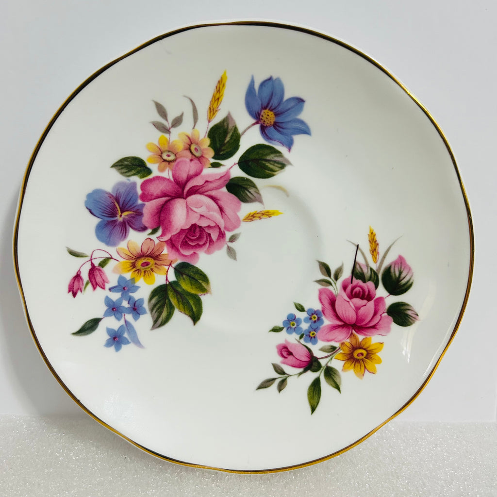 Crown Trent Fine Bone China Teacup Saucer Floral Gold England