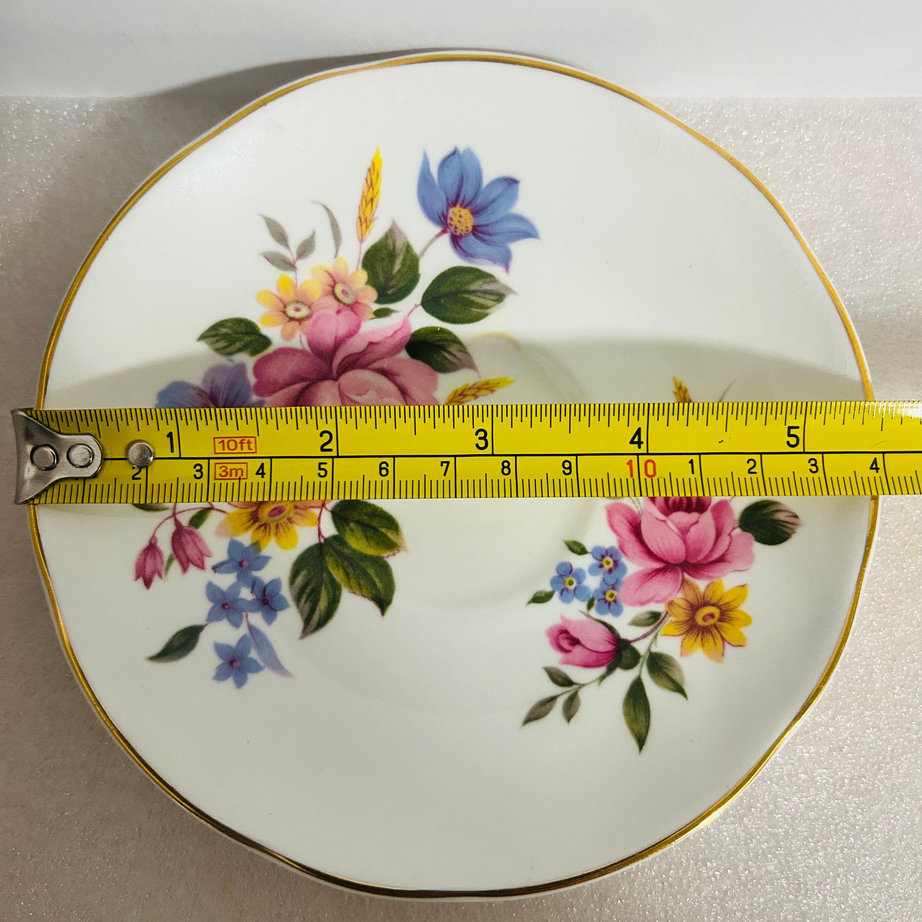 Crown Trent Fine Bone China Teacup Saucer Floral Gold England