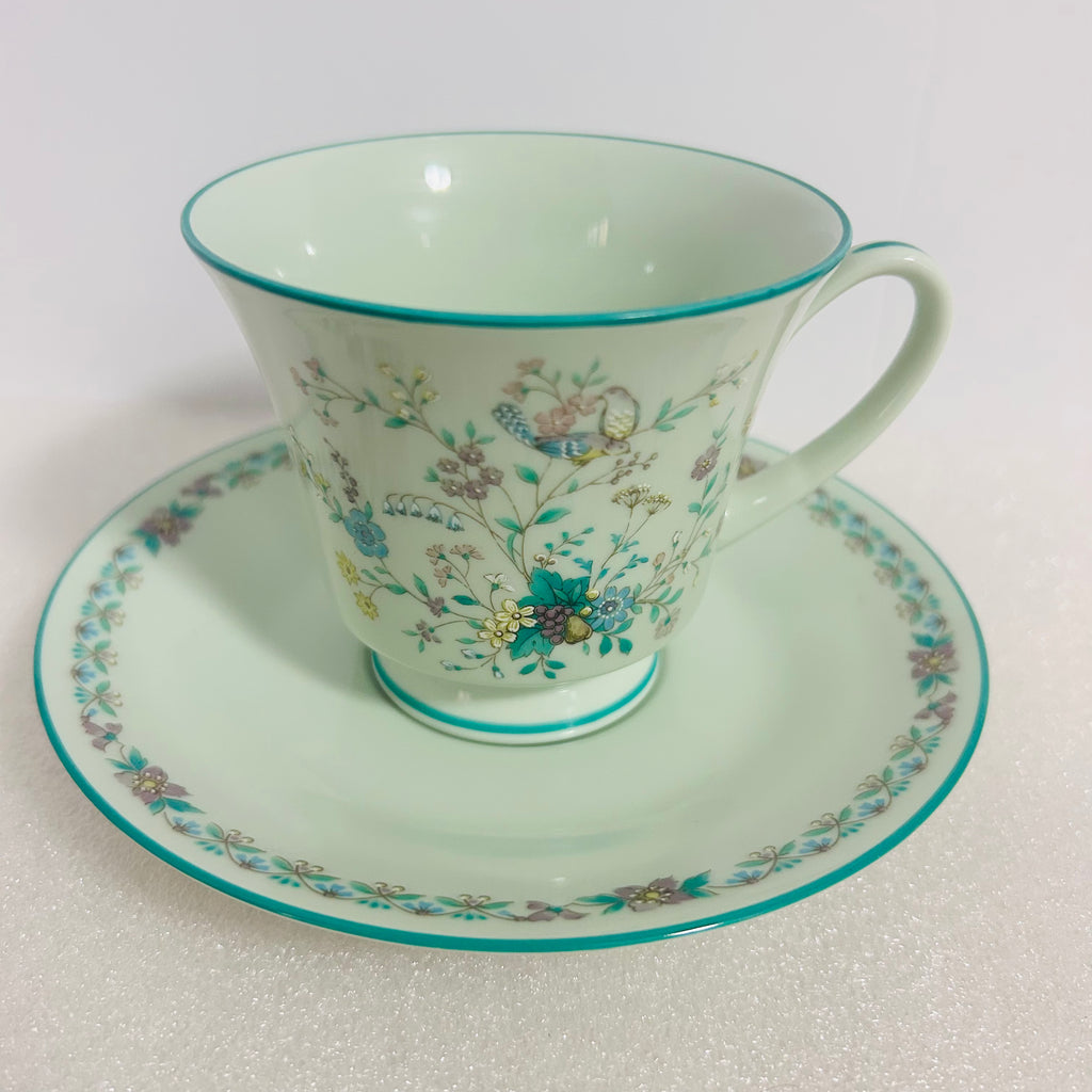 Noritake Paradise 8223 W80 Teacup Saucer Mint Green Japan
