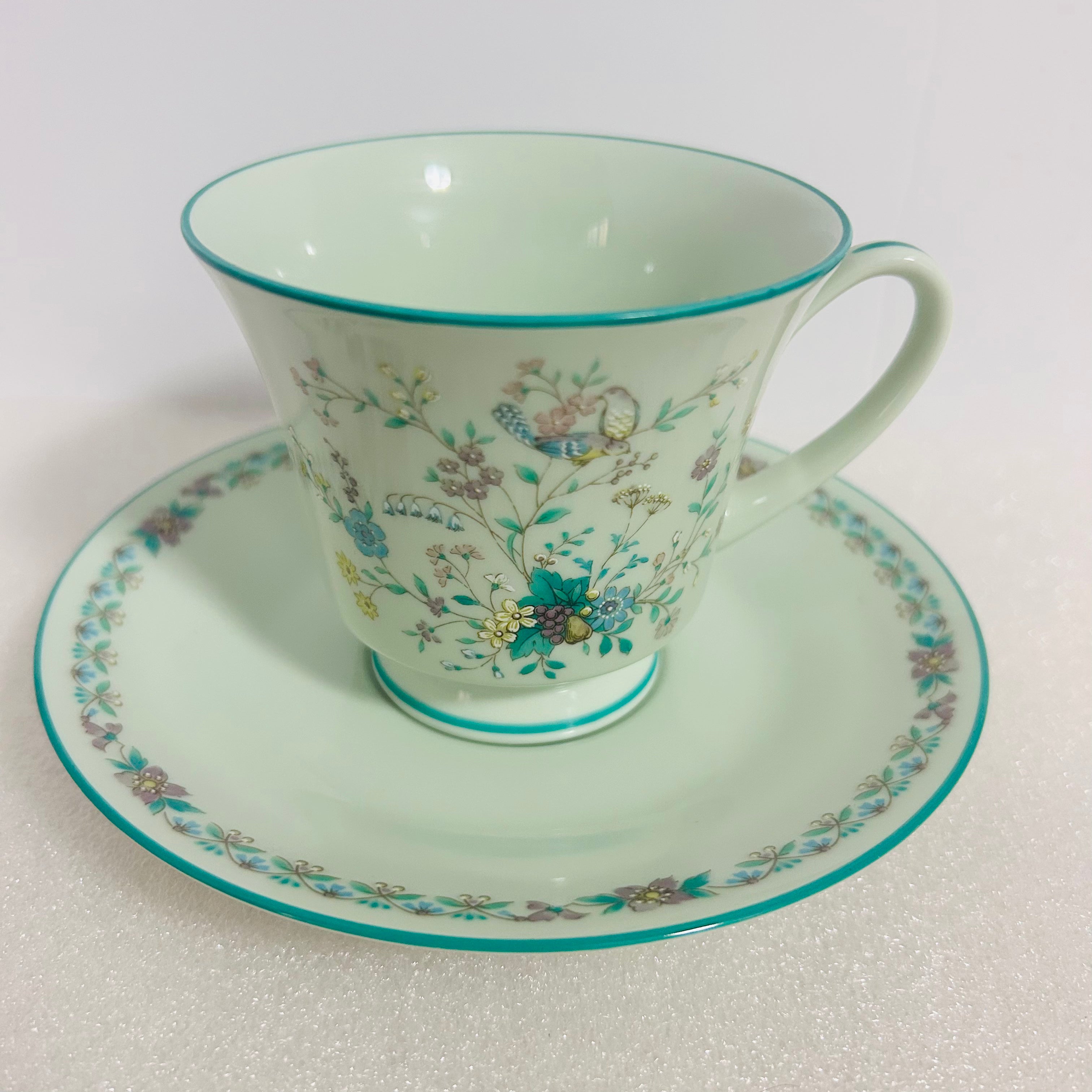 Noritake Paradise 8223 W80 Teacup Saucer Mint Green Japan
