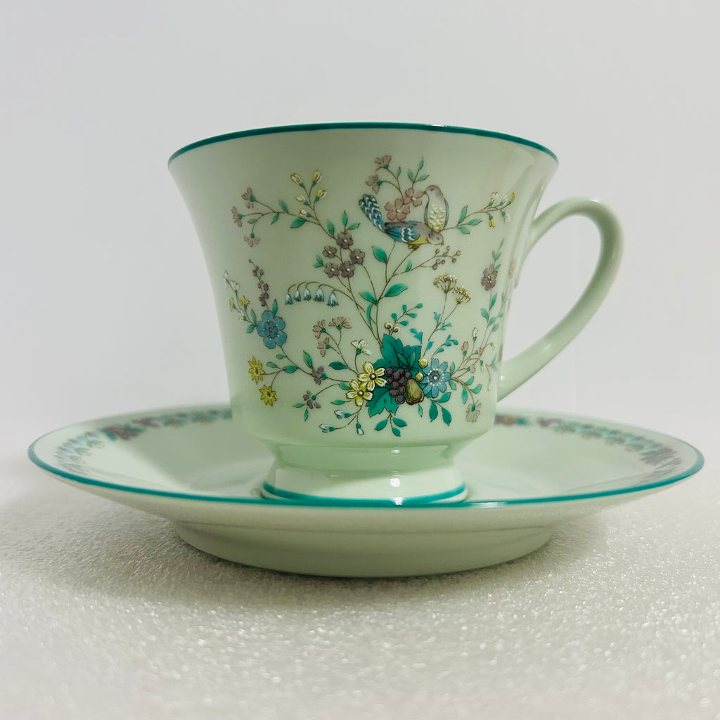 Noritake Paradise 8223 W80 Teacup Saucer Mint Green Japan