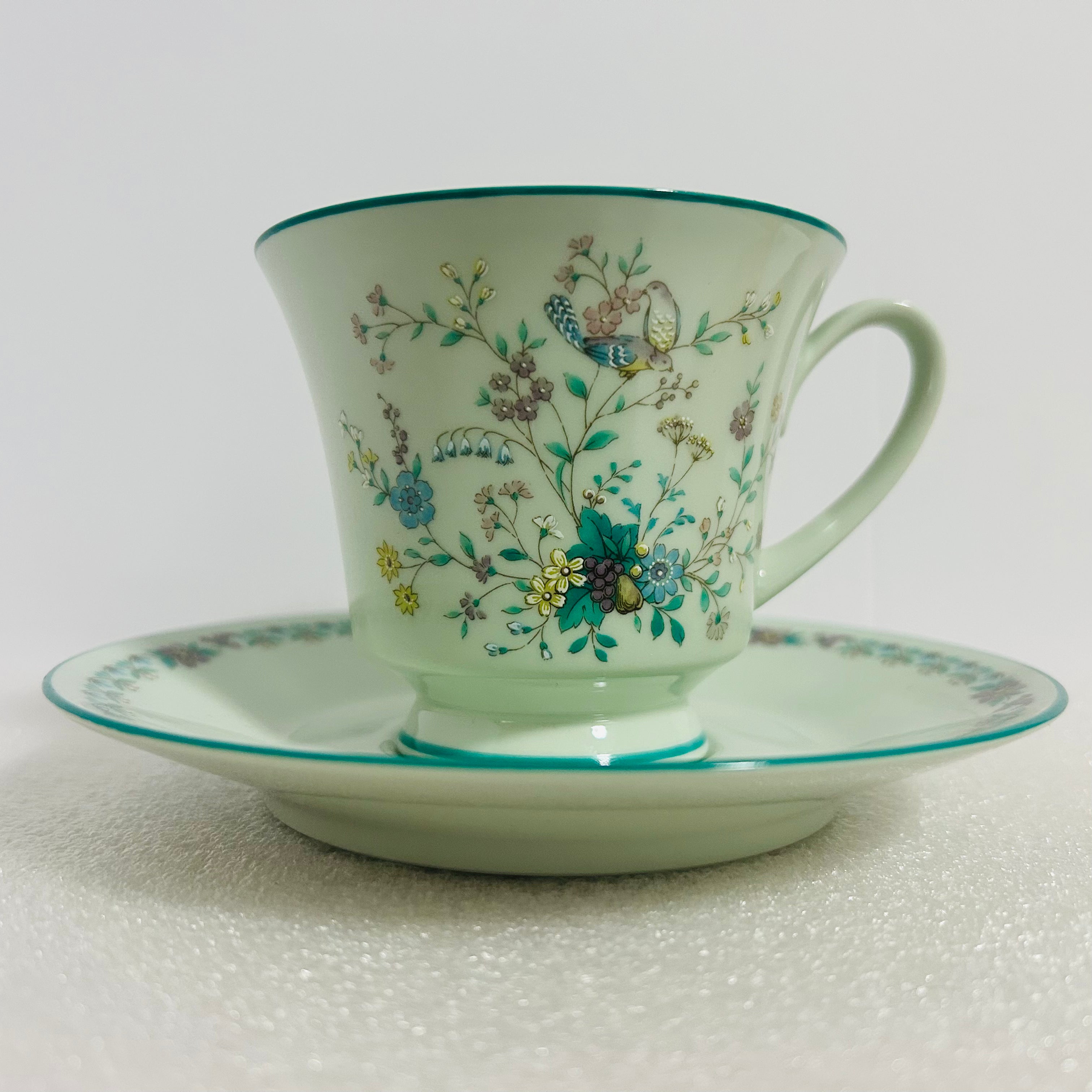 Noritake Paradise 8223 W80 Teacup Saucer Mint Green Japan