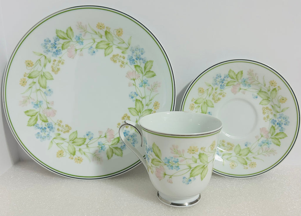 Noritake Essence 2606 Cup Saucer & Salad Plate Set Floral Japan
