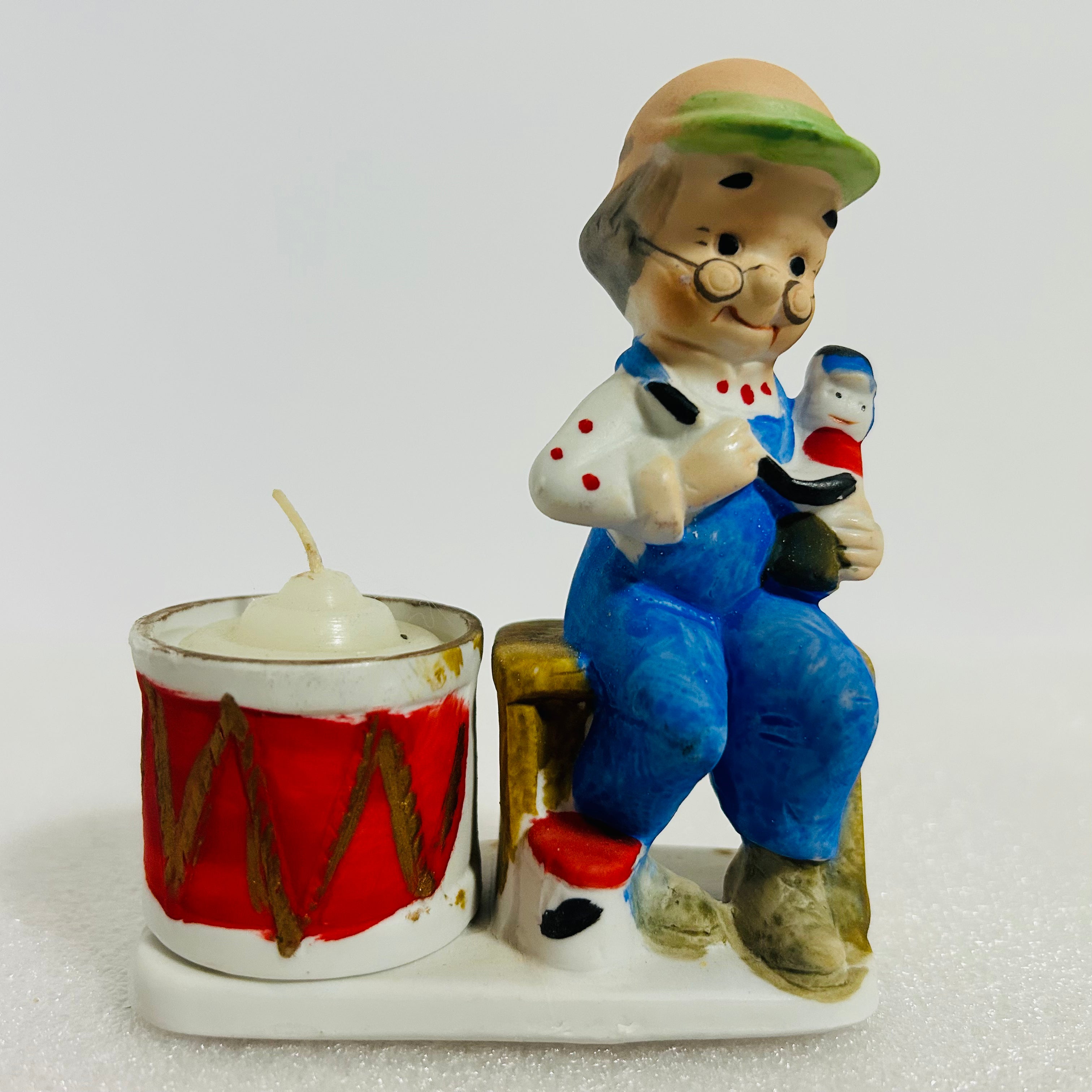 Vintage 1978 JASCO Christmas Luvkins #16 Grandpa Drum Candle Holder