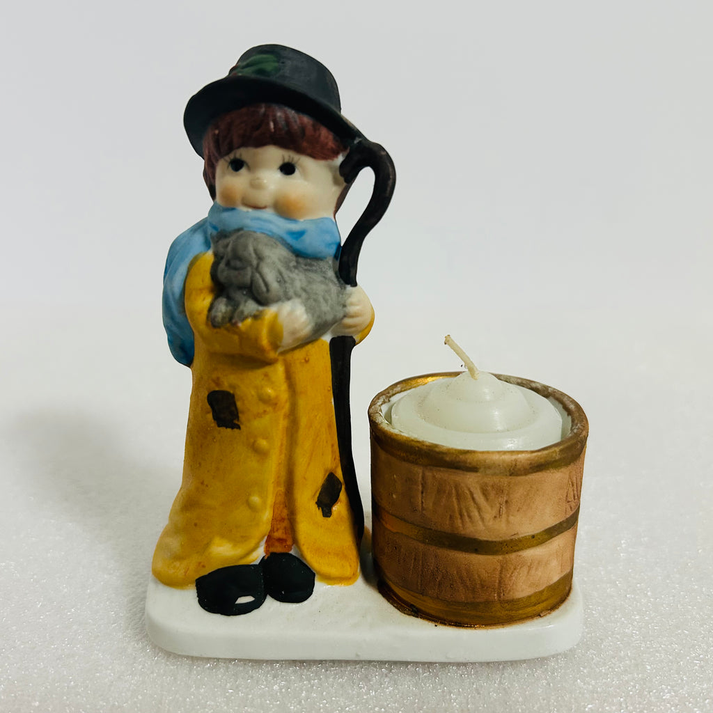 Vintage 1978 Jasco Christmas Figurine #11 Boy w Barrel Candle Holder