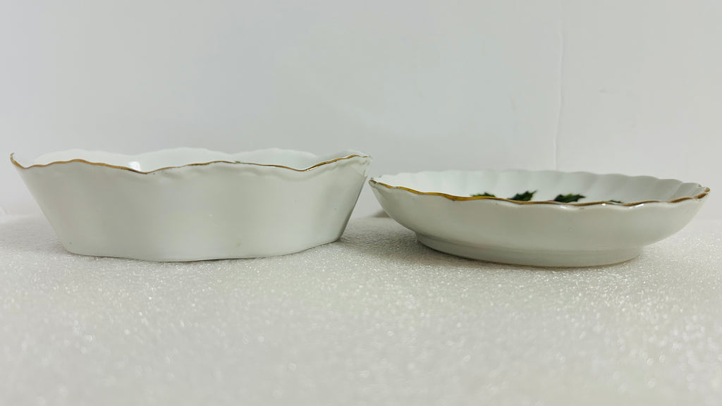 Lefton China Christmas Cardinal & Holly Relish Dish + Round Plate Set Japan