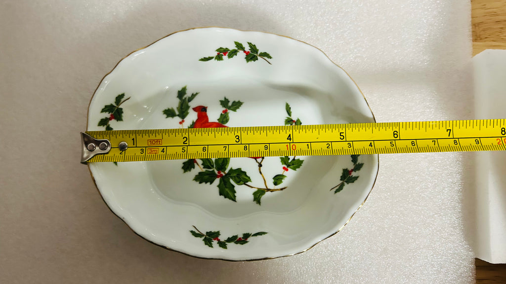 Lefton China Christmas Cardinal & Holly Relish Dish + Round Plate Set Japan
