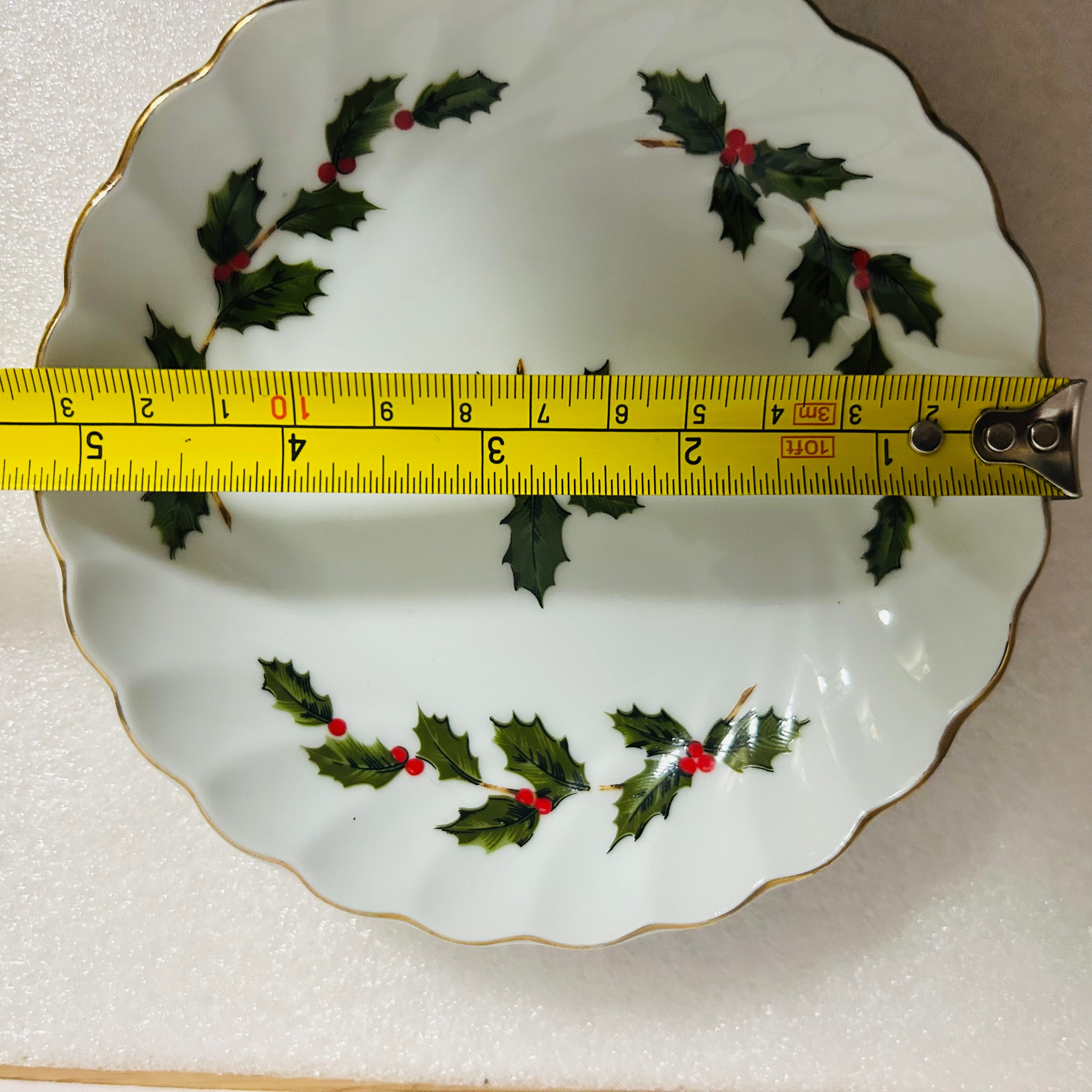 Lefton China Christmas Cardinal & Holly Relish Dish + Round Plate Set Japan