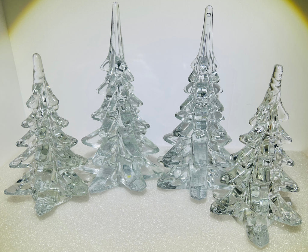 Silvestri Clear Art Glass Christmas Trees Set 4: 2x 8” 2x 6”