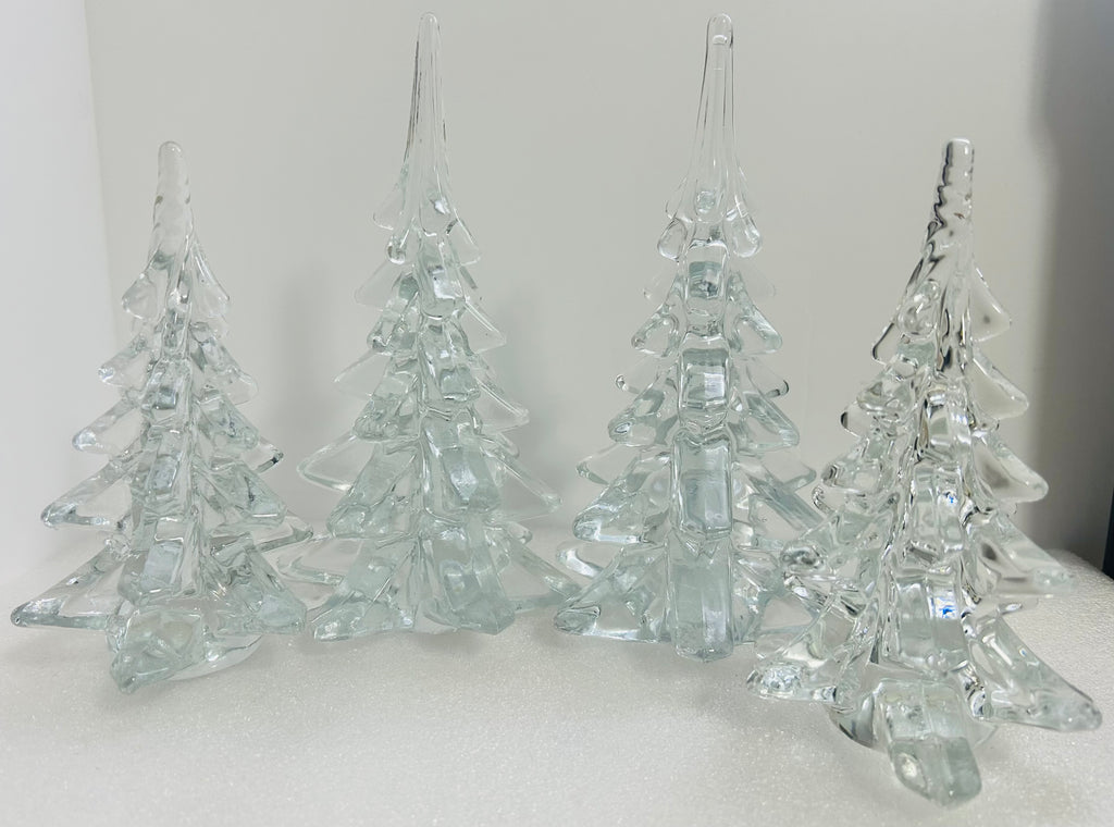 Silvestri Clear Art Glass Christmas Trees Set 4: 2x 8” 2x 6”