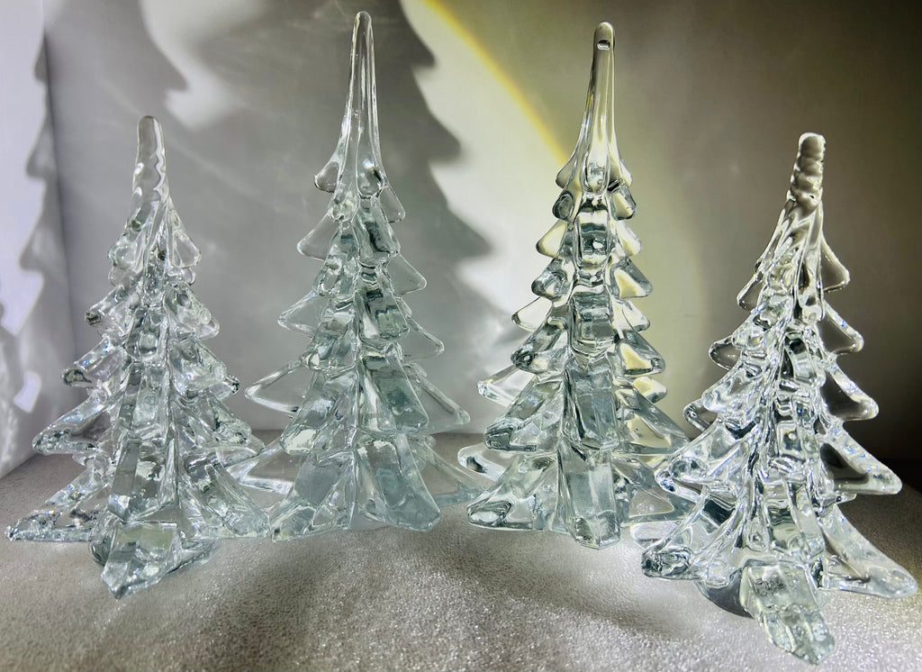 Silvestri Clear Art Glass Christmas Trees Set 4: 2x 8” 2x 6”
