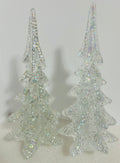 Enesco 1990 Iridescent Glass Christmas Trees 8" Set of 2