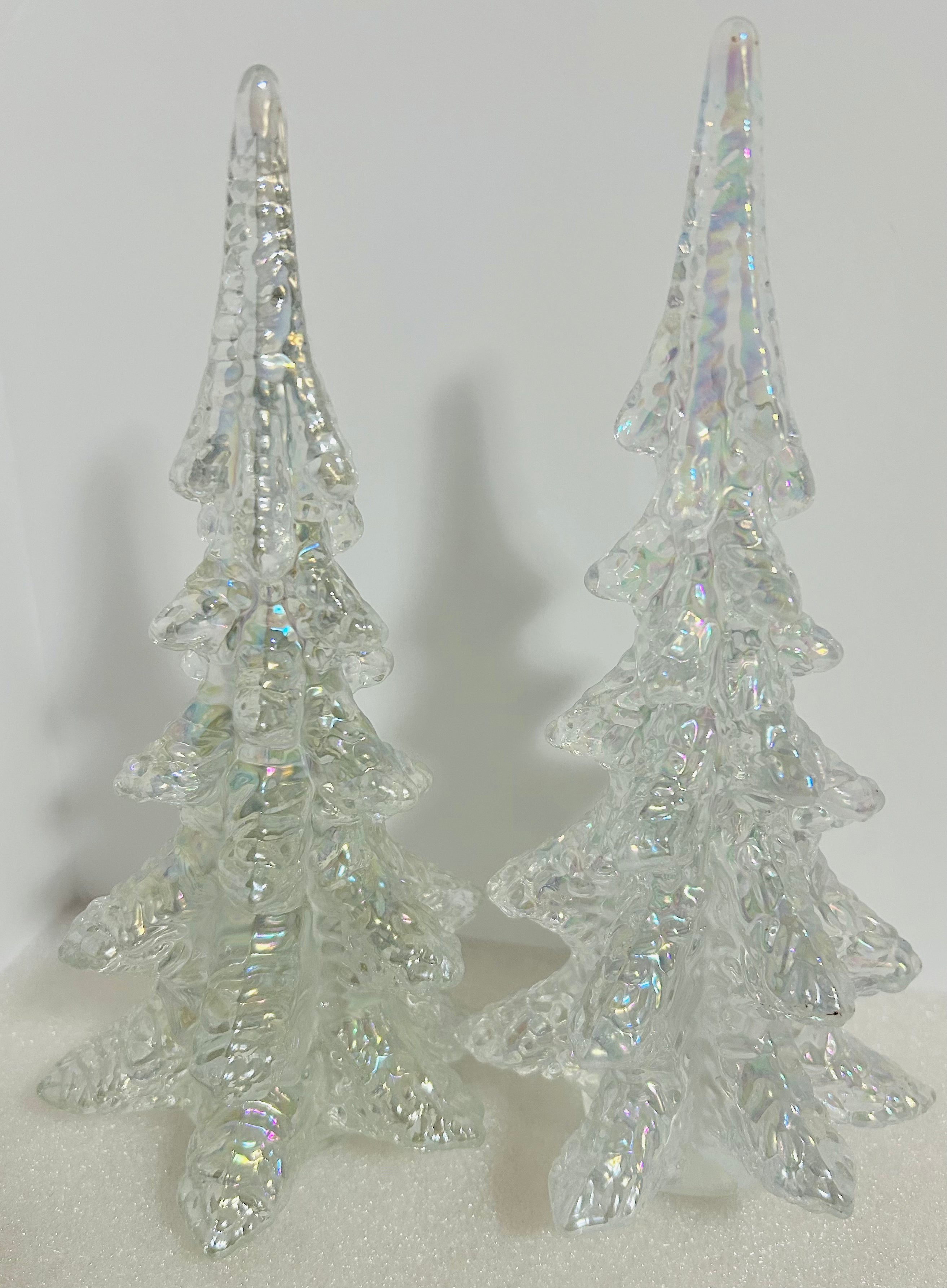 Enesco 1990 Iridescent Glass Christmas Trees 8" Set of 2