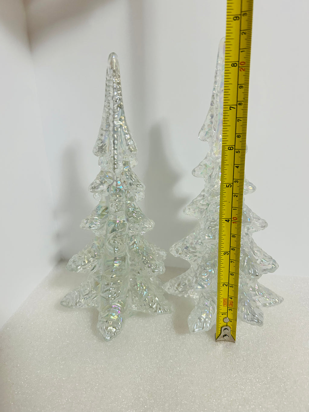 Enesco 1990 Iridescent Glass Christmas Trees 8" Set of 2
