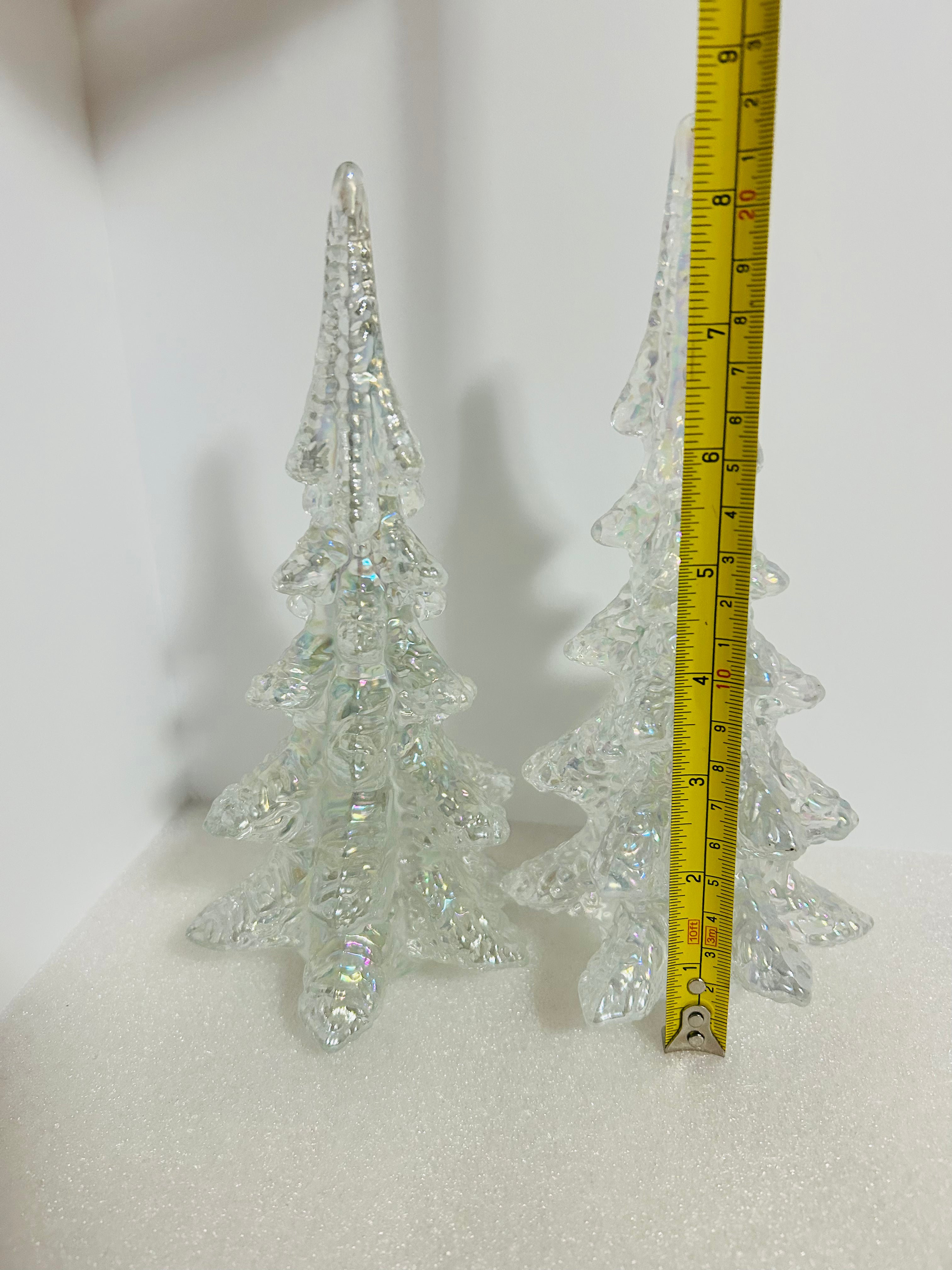 Enesco 1990 Iridescent Glass Christmas Trees 8" Set of 2