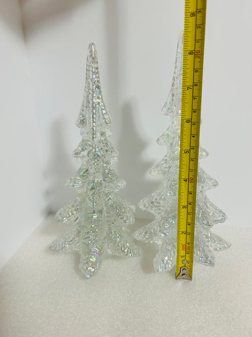 Enesco 1990 Iridescent Glass Christmas Trees 8" Set of 2