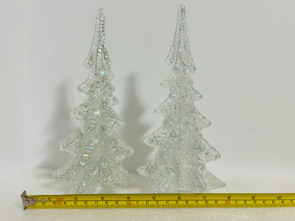 Enesco 1990 Iridescent Glass Christmas Trees 8" Set of 2