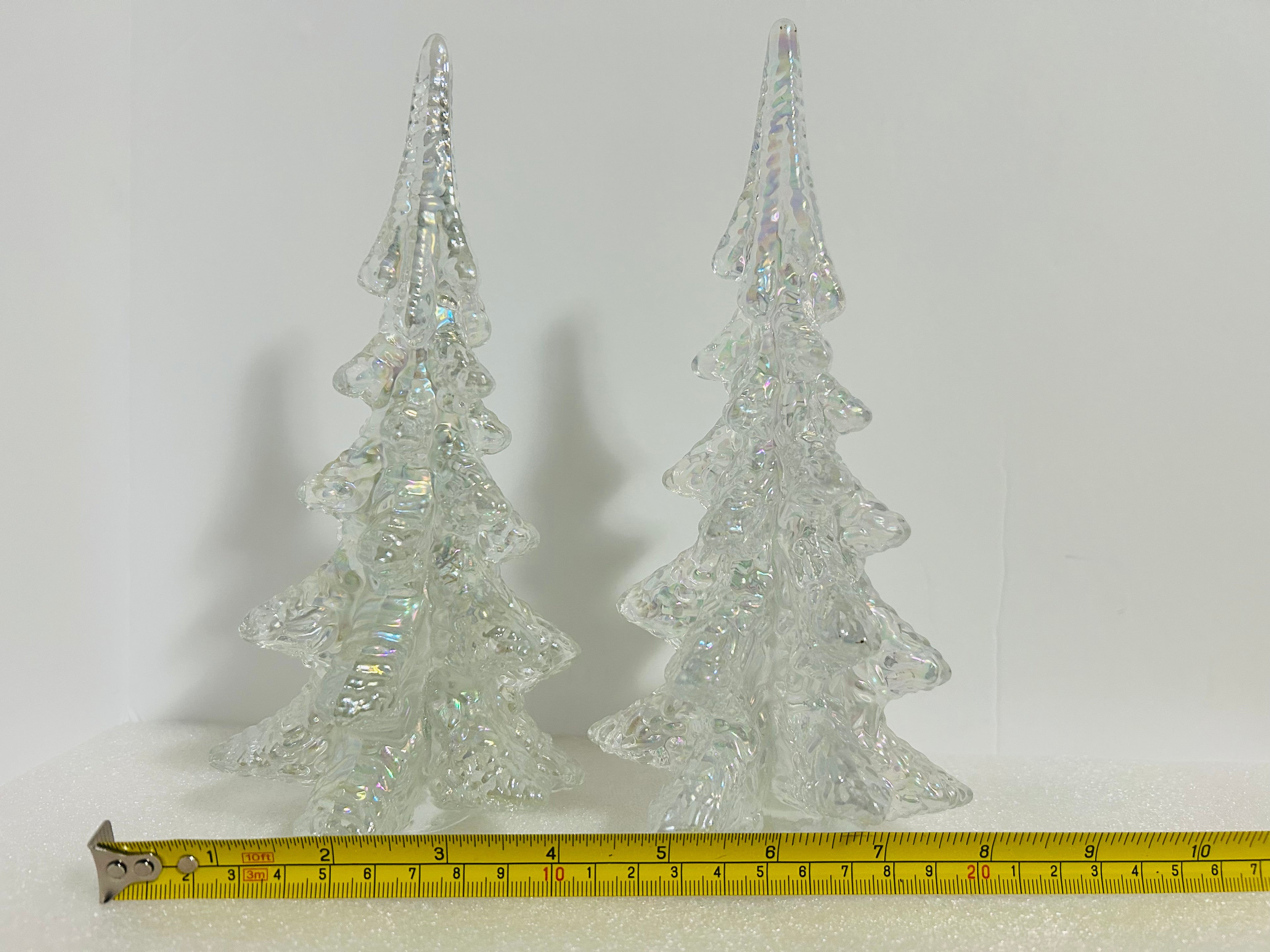 Enesco 1990 Iridescent Glass Christmas Trees 8" Set of 2
