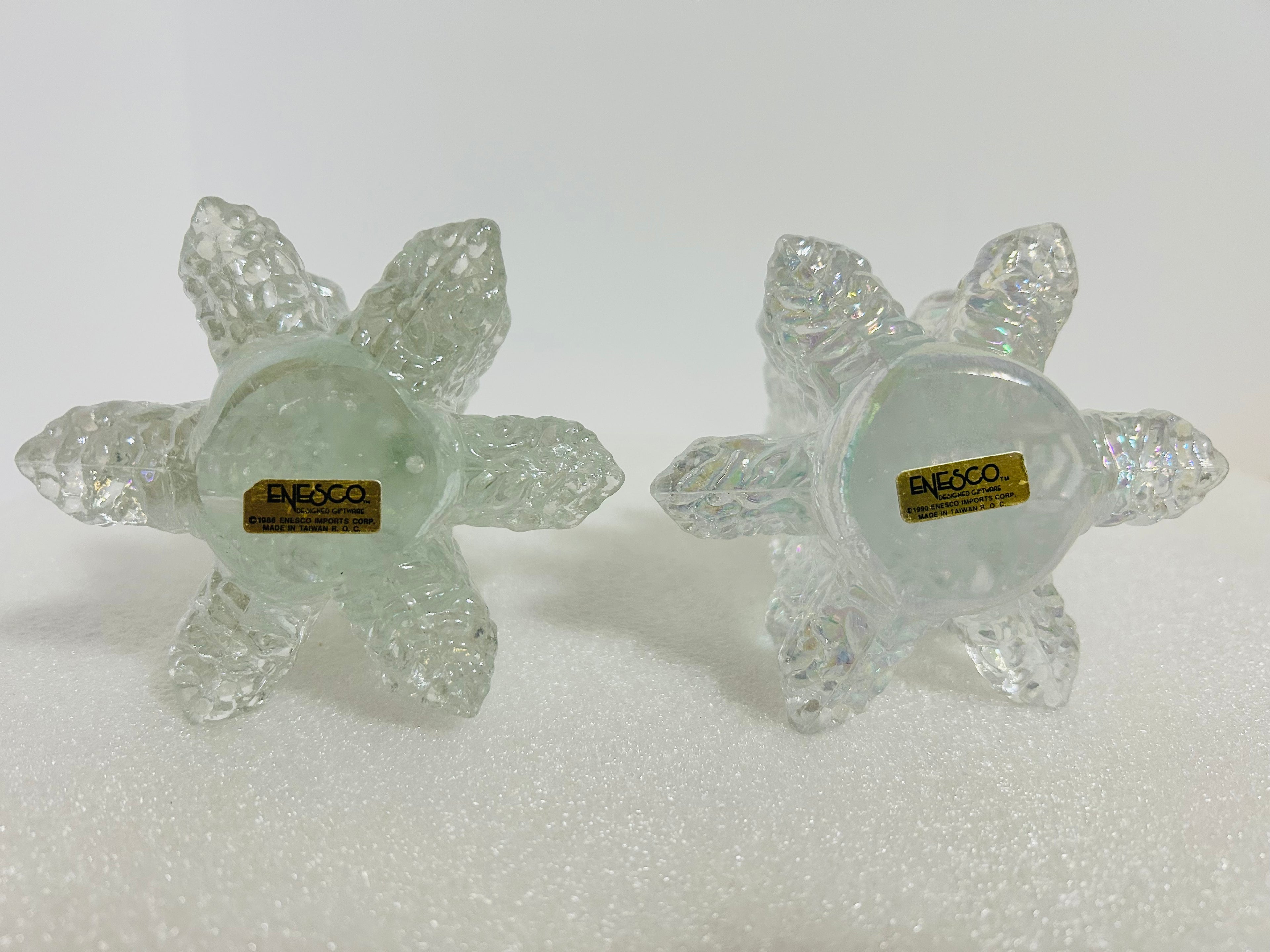 Enesco 1990 Iridescent Glass Christmas Trees 8" Set of 2