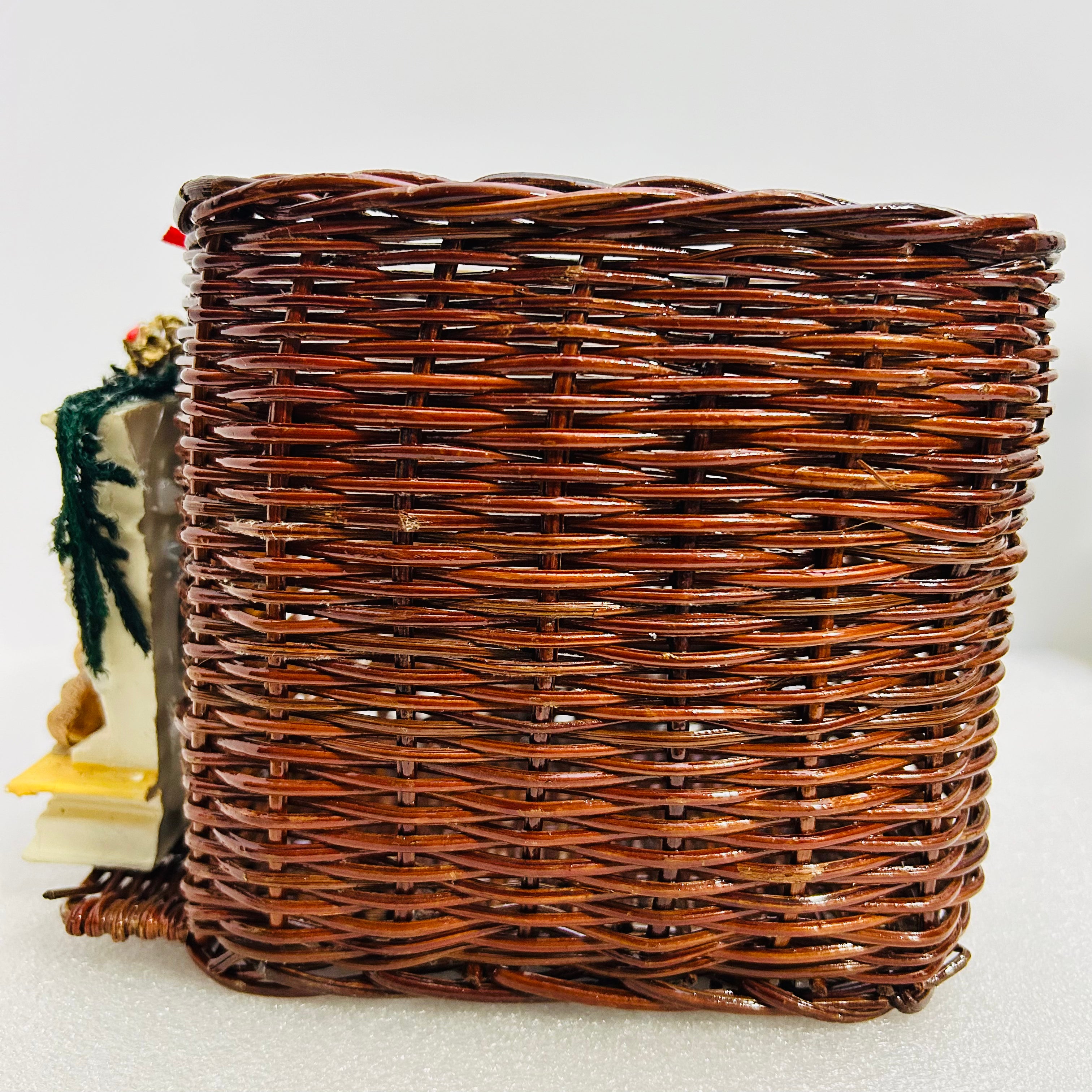 Vintage Wicker Christmas Basket Fireplace Teddy Bear Decor 6”